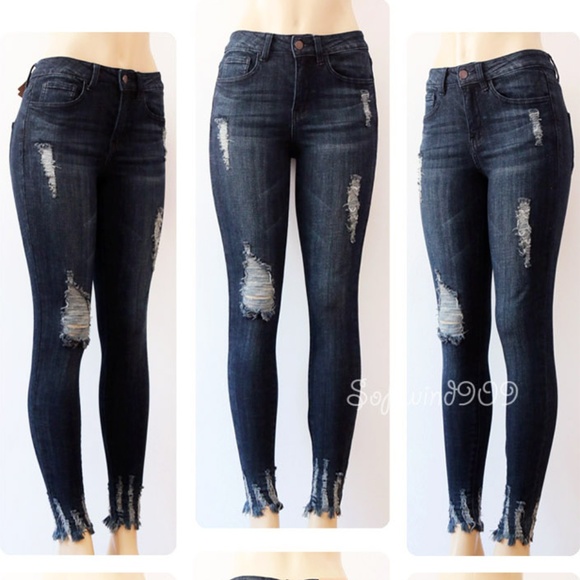 Last☝️Distressed Dark Blue High Waist Skinny Jeans - Picture 6 of 8